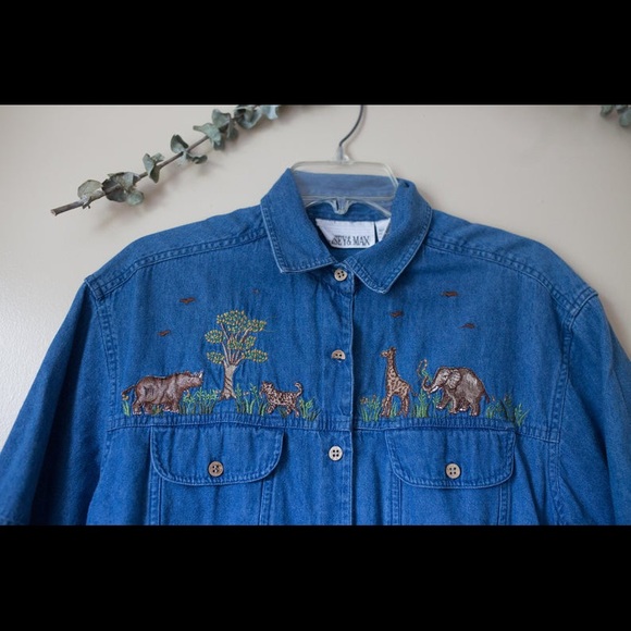 Vintage Animal Print Denim Shirt - Picture 2 of 4